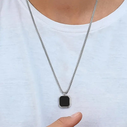 Men's Black Square Necklace
