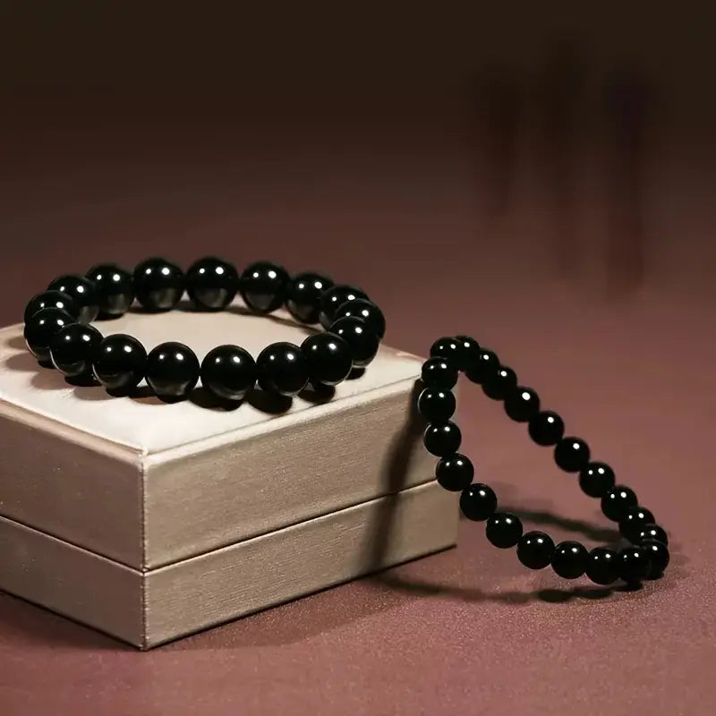 Elegant Obsidian Bead Men's Bracelet
