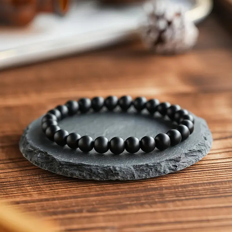 Elegant Obsidian Bead Men's Bracelet