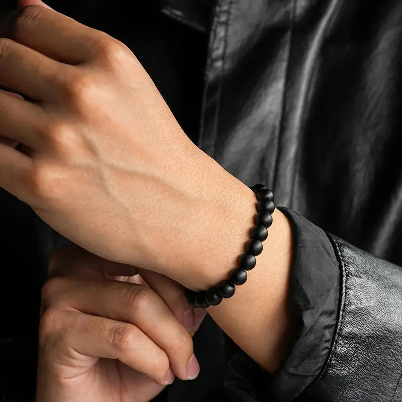Elegant Obsidian Bead Men's Bracelet